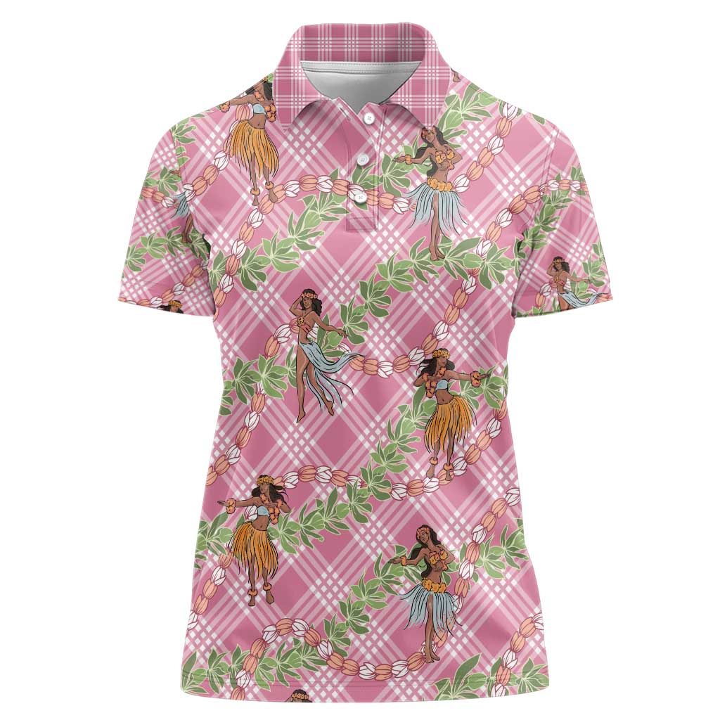Lokelani Pink Palaka Hula Girls Seamless Hawaii Aloha Women Polo Shirt - Polynesian Pride