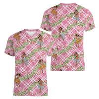 Lokelani Pink Palaka Hula Girls Seamless Hawaii Aloha Women V-Neck T-Shirt - Polynesian Pride