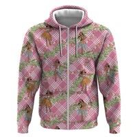 Lokelani Pink Palaka Hula Girls Seamless Hawaii Aloha Zip Hoodie - Polynesian Pride