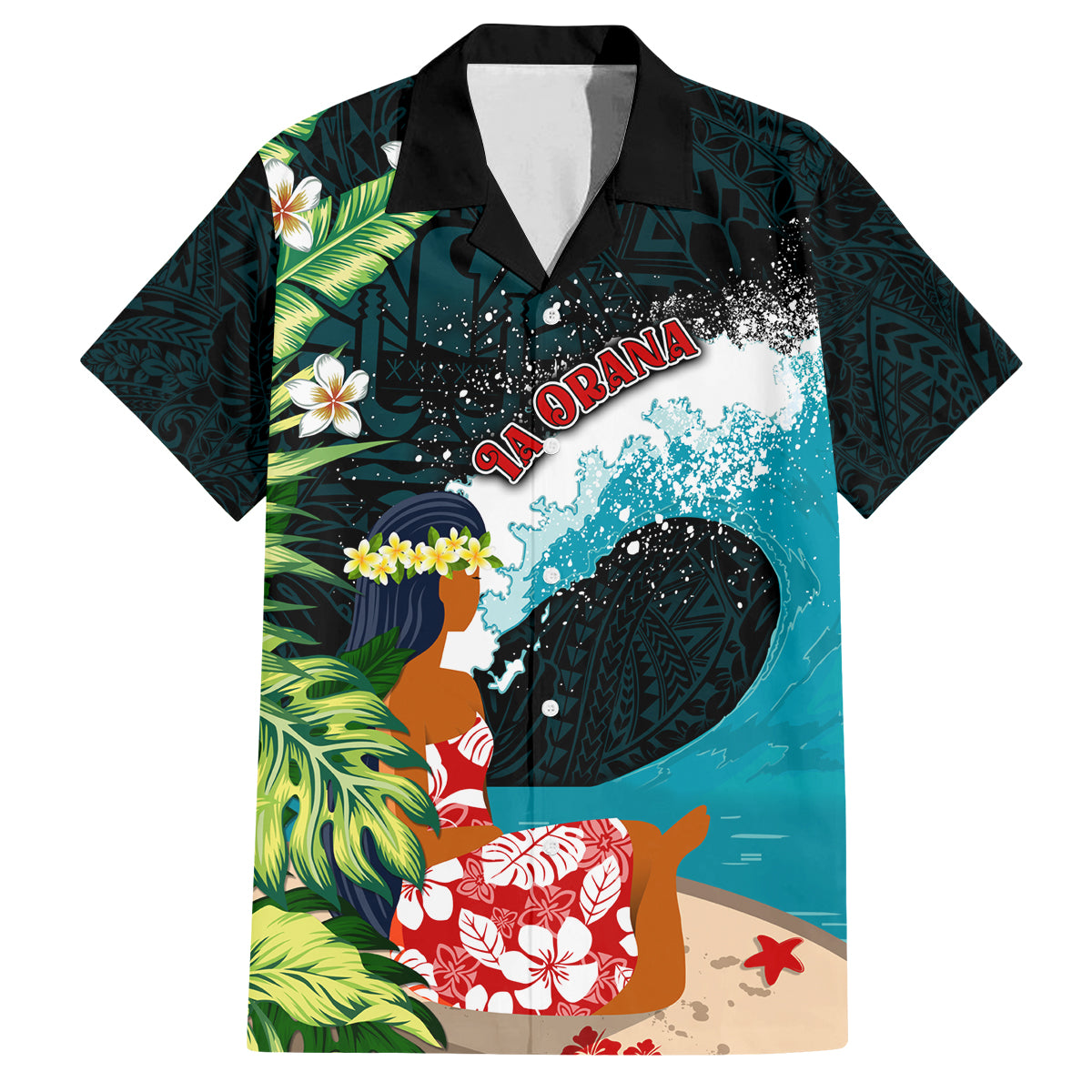 Tahiti Ia Orana Family Matching Off Shoulder Short Dress and Hawaiian Shirt Tahitian Vahine LT7 Dad's Shirt - Short Sleeve Colorful - Polynesian Pride