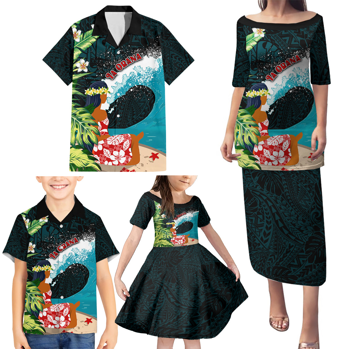 Tahiti Ia Orana Family Matching Puletasi and Hawaiian Shirt Tahitian Vahine LT7 - Polynesian Pride