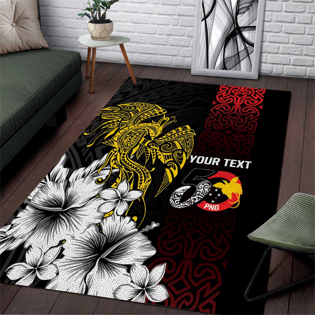 Personalized Papua New Guinea 50th Independence Anniversary Area Rug Oro Tapa Mix Plumeria