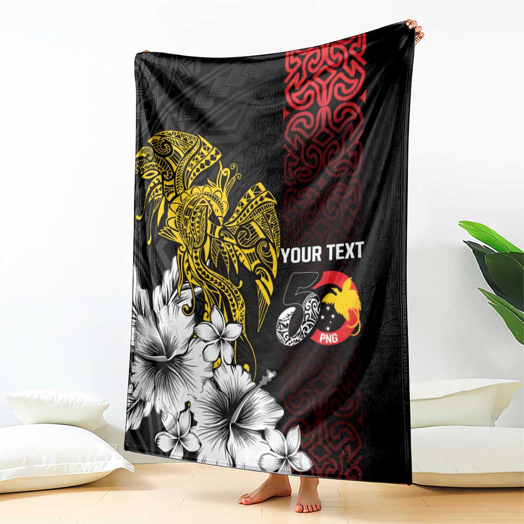 Personalized Papua New Guinea 50th Independence Anniversary Blanket Oro Tapa Mix Plumeria LT7 - Polynesian Pride