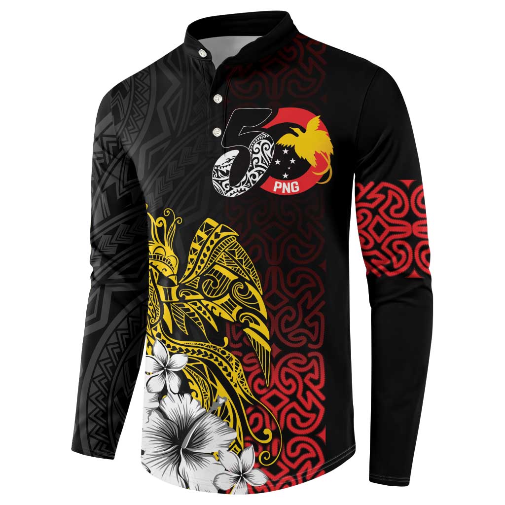 Personalized Papua New Guinea 50th Independence Anniversary Button Sweatshirt Oro Tapa Mix Plumeria LT7 - Polynesian Pride