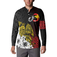 Personalized Papua New Guinea 50th Independence Anniversary Button Sweatshirt Oro Tapa Mix Plumeria LT7 - Polynesian Pride