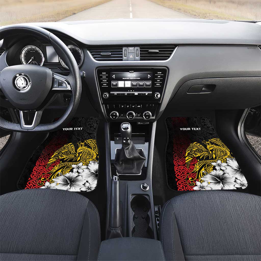 Personalized Papua New Guinea 50th Independence Anniversary Car Mats Oro Tapa Mix Plumeria LT7 Set 2pcs - Front Black - Polynesian Pride