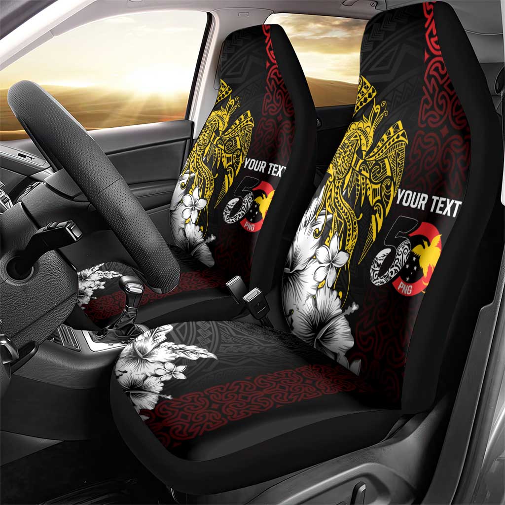 Personalized Papua New Guinea 50th Independence Anniversary Car Seat Cover Oro Tapa Mix Plumeria
