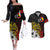 Personalized Papua New Guinea 50th Independence Anniversary Couples Matching Off The Shoulder Long Sleeve Dress and Hawaiian Shirt Oro Tapa Mix Plumeria