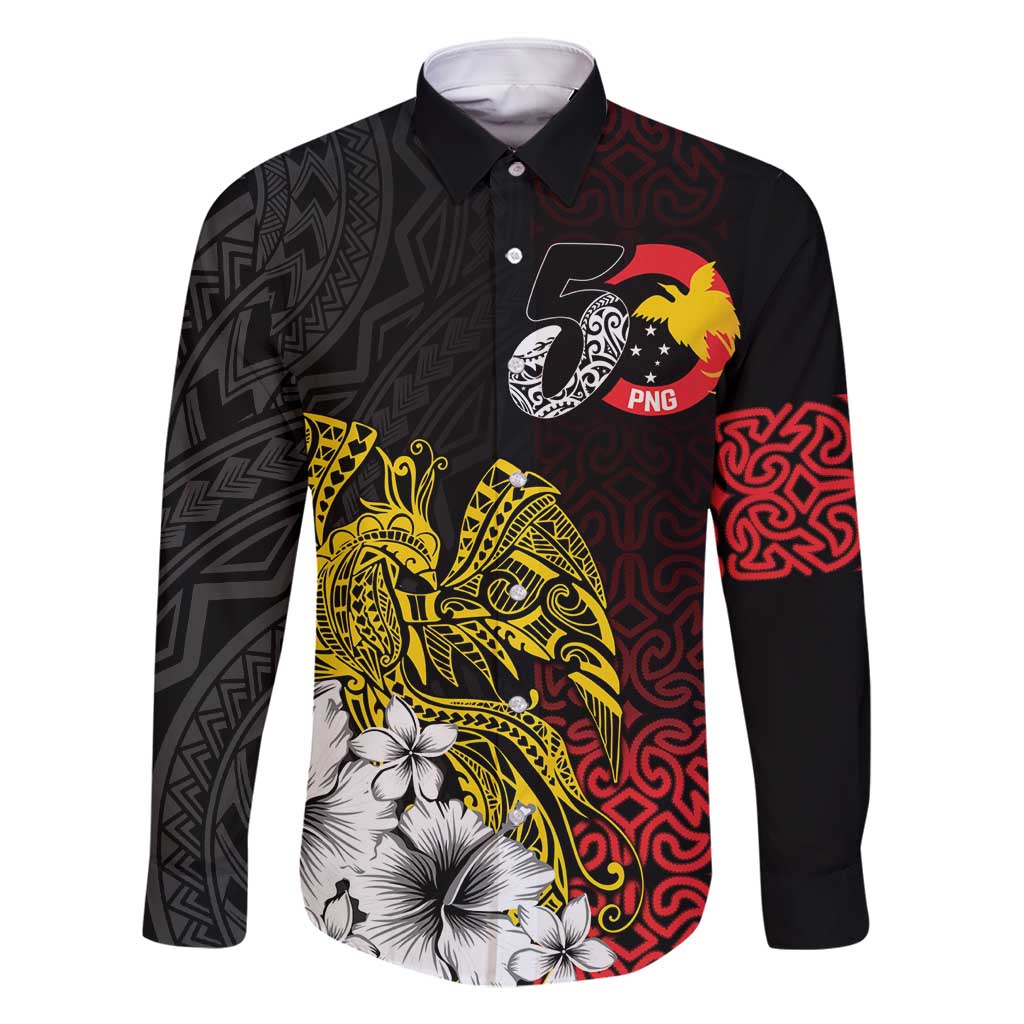 Personalized Papua New Guinea 50th Independence Anniversary Family Matching Long Sleeve Bodycon Dress and Hawaiian Shirt Oro Tapa Mix Plumeria