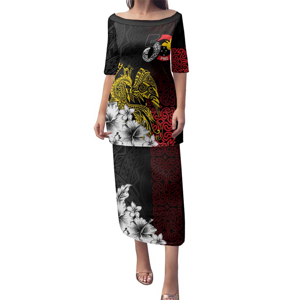 Personalized Papua New Guinea 50th Independence Anniversary Family Matching Puletasi and Hawaiian Shirt Oro Tapa Mix Plumeria
