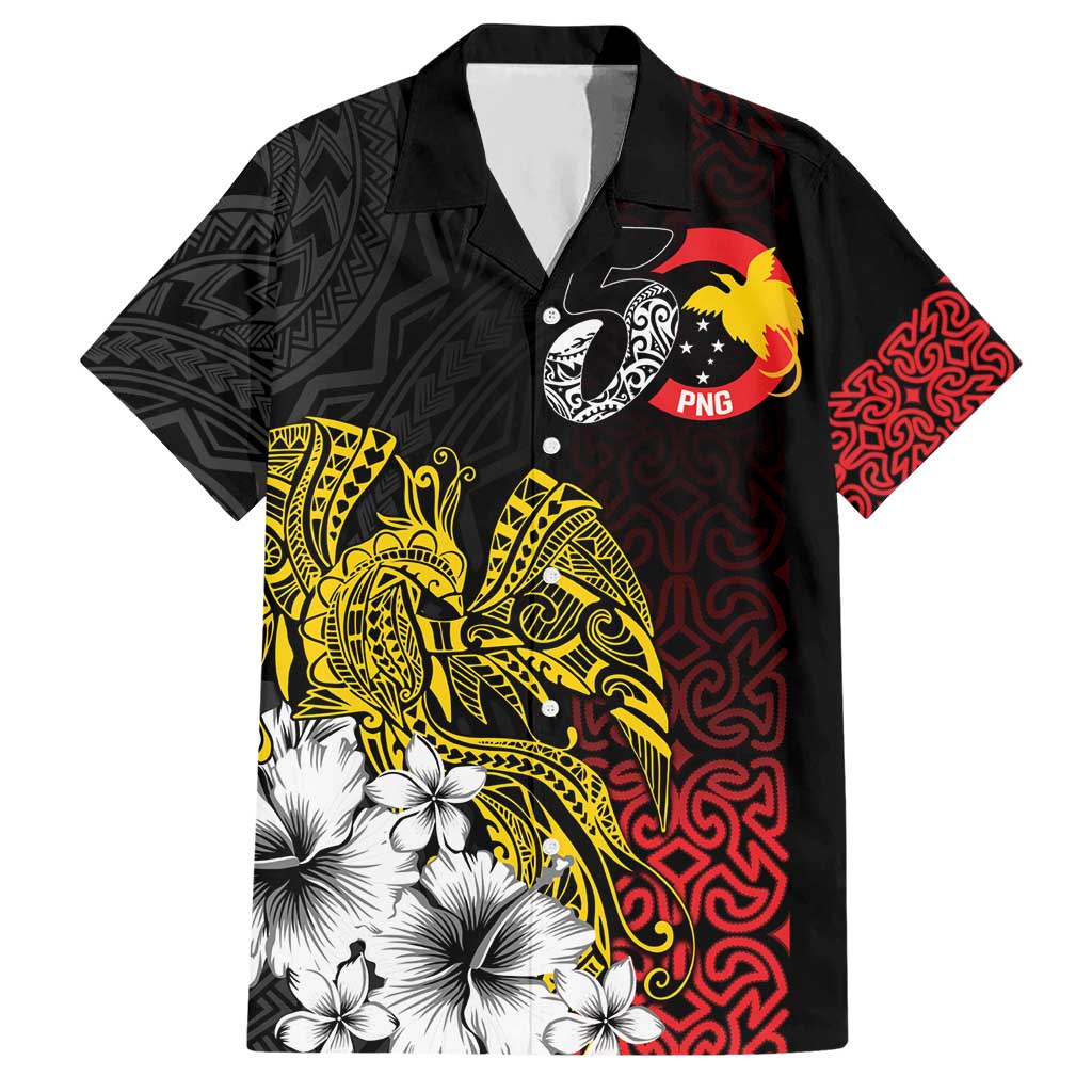 Personalized Papua New Guinea 50th Independence Anniversary Hawaiian Shirt Oro Tapa Mix Plumeria LT7 Black - Polynesian Pride