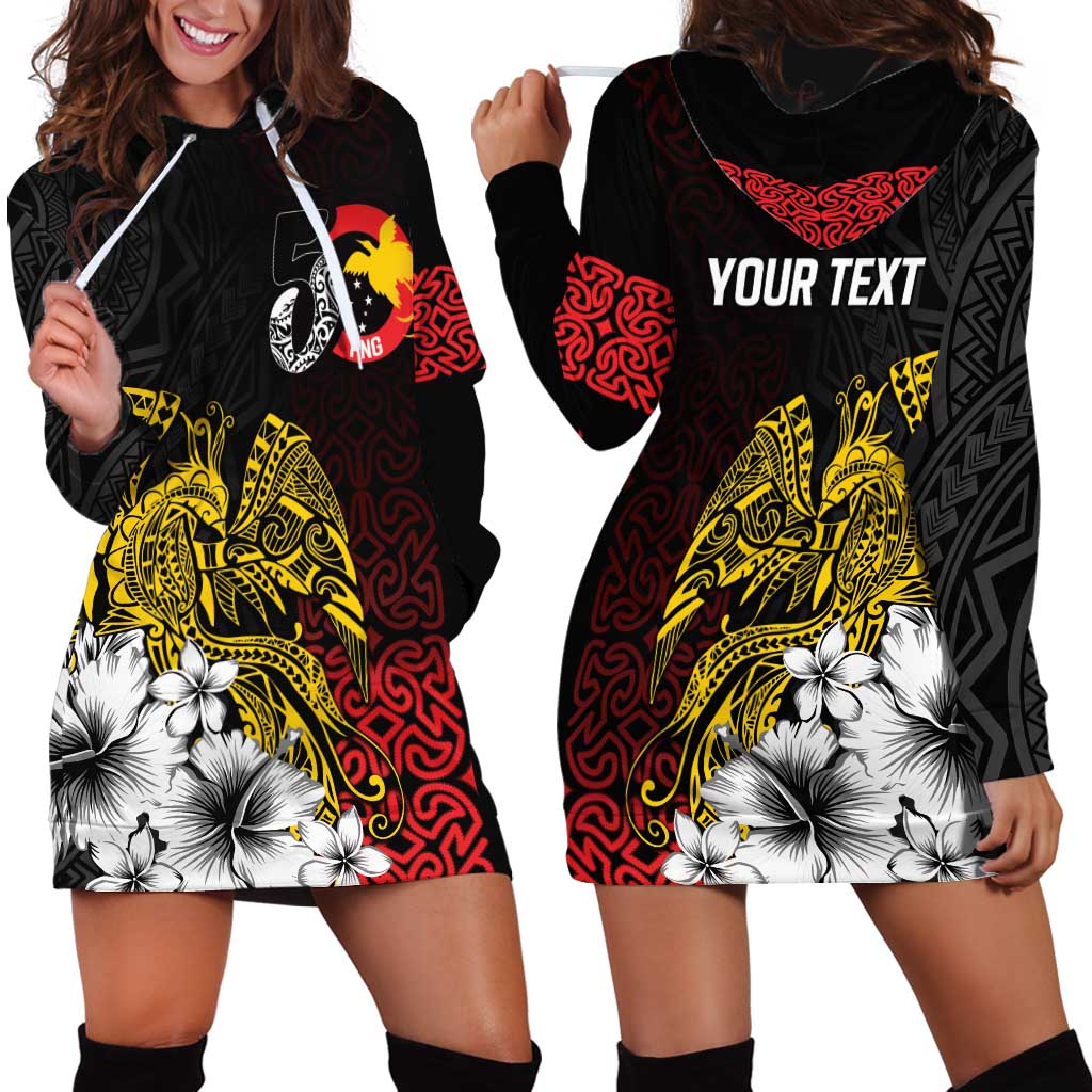 Personalized Papua New Guinea 50th Independence Anniversary Hoodie Dress Oro Tapa Mix Plumeria
