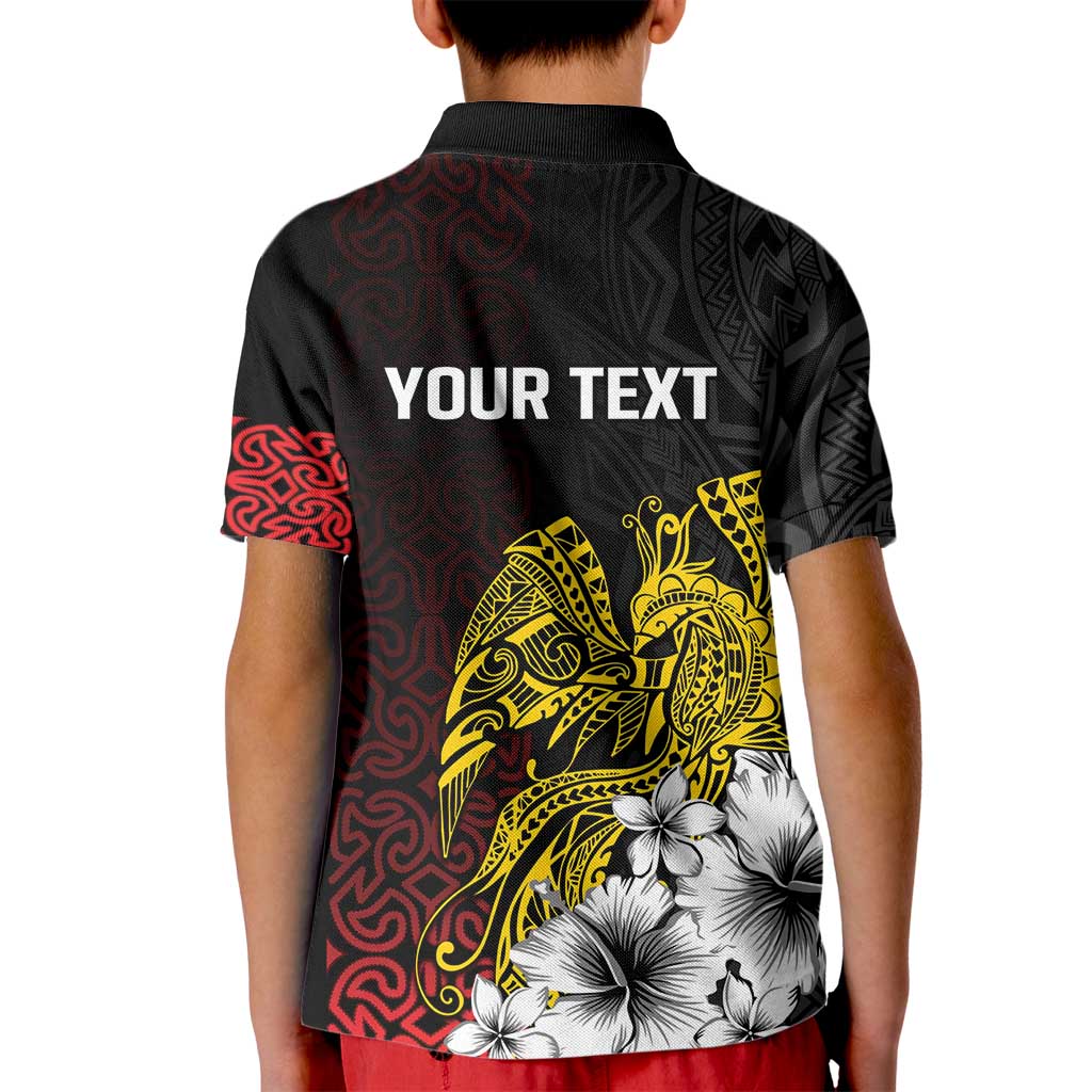 Personalized Papua New Guinea 50th Independence Anniversary Kid Polo Shirt Oro Tapa Mix Plumeria
