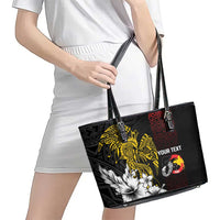 Personalized Papua New Guinea 50th Independence Anniversary Leather Tote Bag Oro Tapa Mix Plumeria