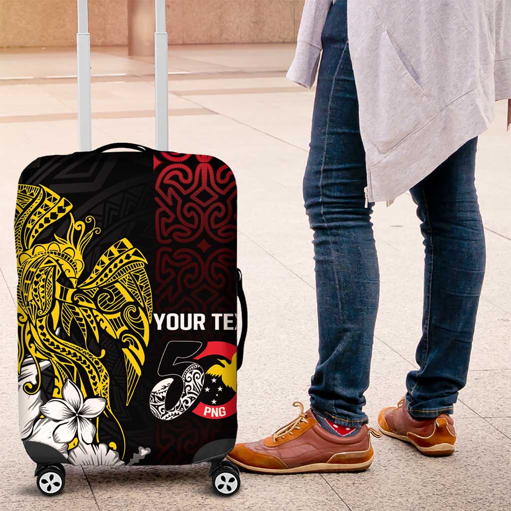 Personalized Papua New Guinea 50th Independence Anniversary Luggage Cover Oro Tapa Mix Plumeria