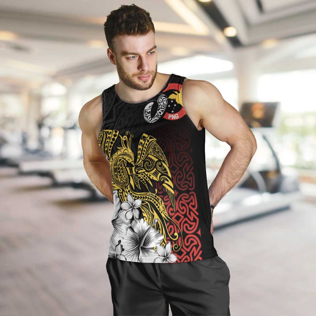 Personalized Papua New Guinea 50th Independence Anniversary Men Tank Top Oro Tapa Mix Plumeria LT7 Black - Polynesian Pride