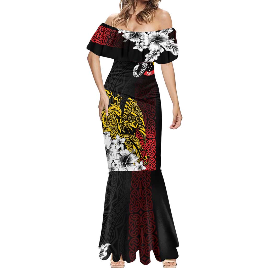 Personalized Papua New Guinea 50th Independence Anniversary Mermaid Dress Oro Tapa Mix Plumeria