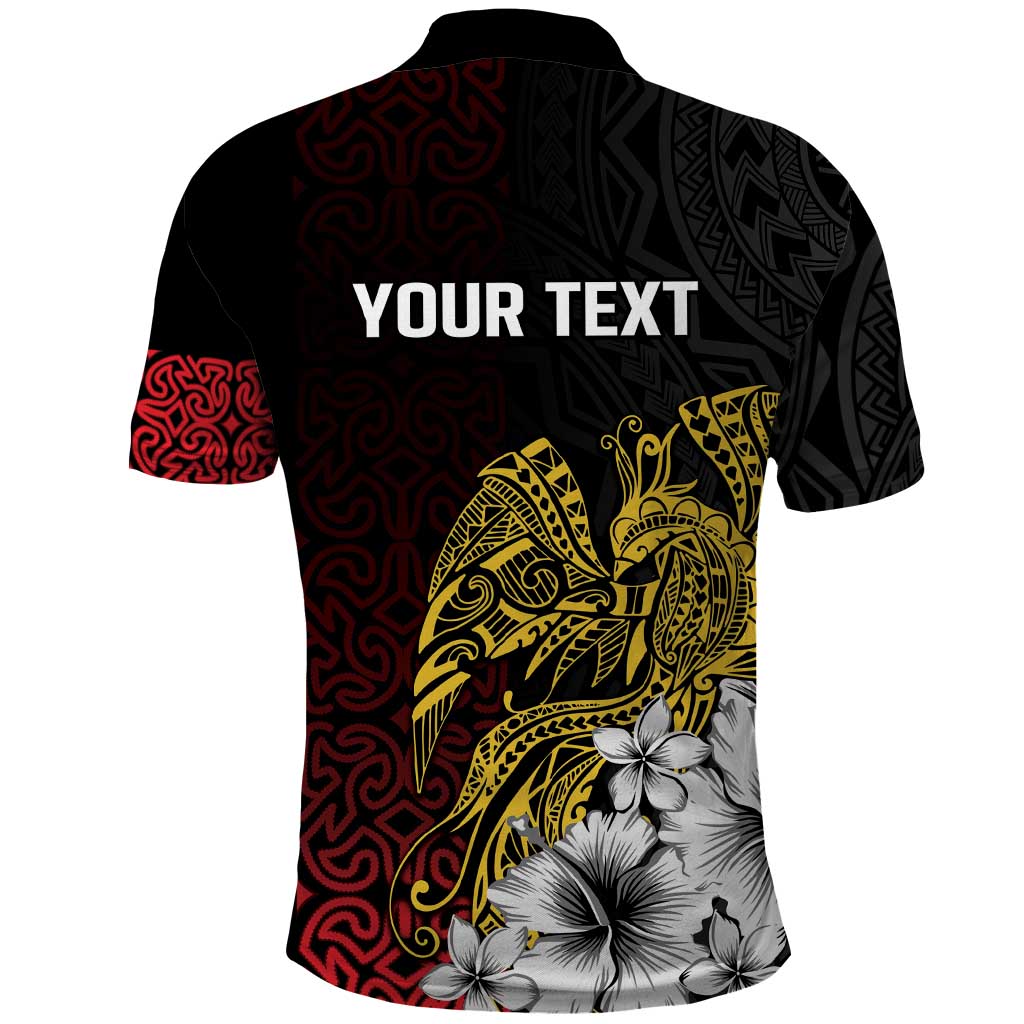 Personalized Papua New Guinea 50th Independence Anniversary Polo Shirt Oro Tapa Mix Plumeria