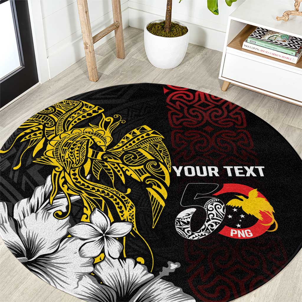 Personalized Papua New Guinea 50th Independence Anniversary Round Carpet Oro Tapa Mix Plumeria