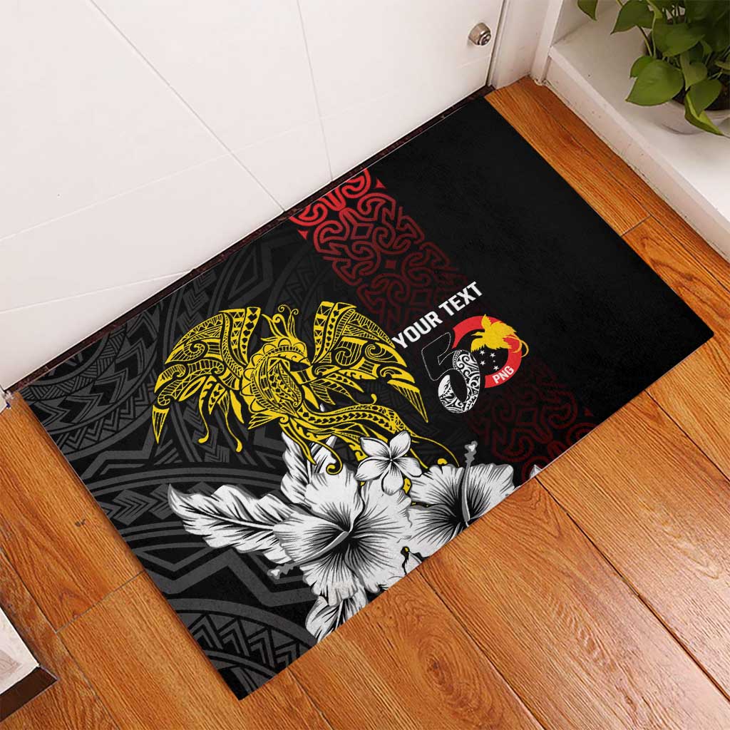 Personalized Papua New Guinea 50th Independence Anniversary Rubber Doormat Oro Tapa Mix Plumeria LT7 - Polynesian Pride