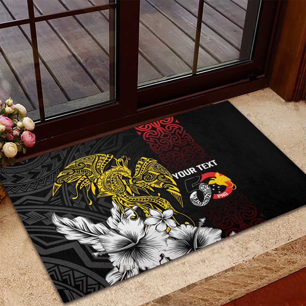 Personalized Papua New Guinea 50th Independence Anniversary Rubber Doormat Oro Tapa Mix Plumeria LT7 - Polynesian Pride