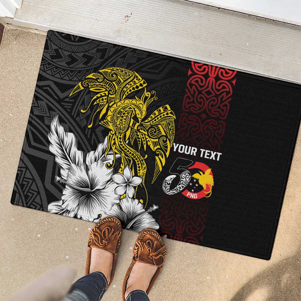 Personalized Papua New Guinea 50th Independence Anniversary Rubber Doormat Oro Tapa Mix Plumeria LT7 - Polynesian Pride