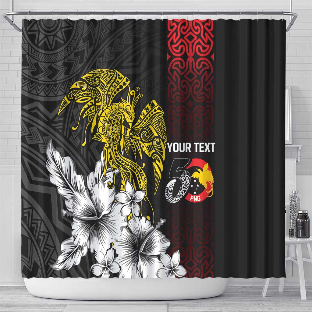 Personalized Papua New Guinea 50th Independence Anniversary Shower Curtain Oro Tapa Mix Plumeria