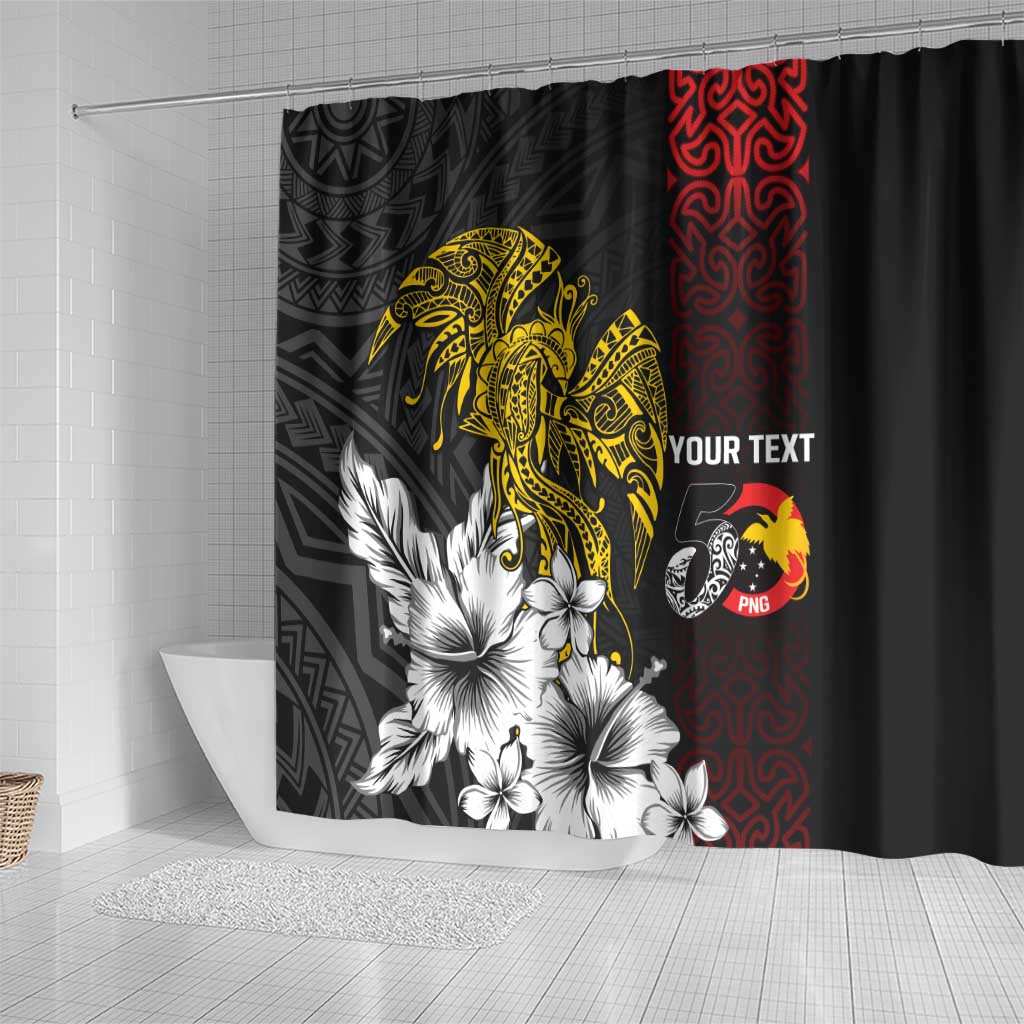 Personalized Papua New Guinea 50th Independence Anniversary Shower Curtain Oro Tapa Mix Plumeria