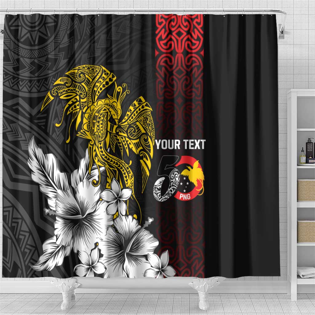 Personalized Papua New Guinea 50th Independence Anniversary Shower Curtain Oro Tapa Mix Plumeria