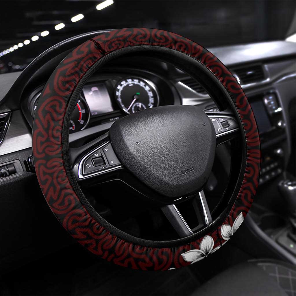 Papua New Guinea 50th Independence Anniversary Steering Wheel Cover Oro Tapa Mix Plumeria LT7 Universal Fit Black - Polynesian Pride