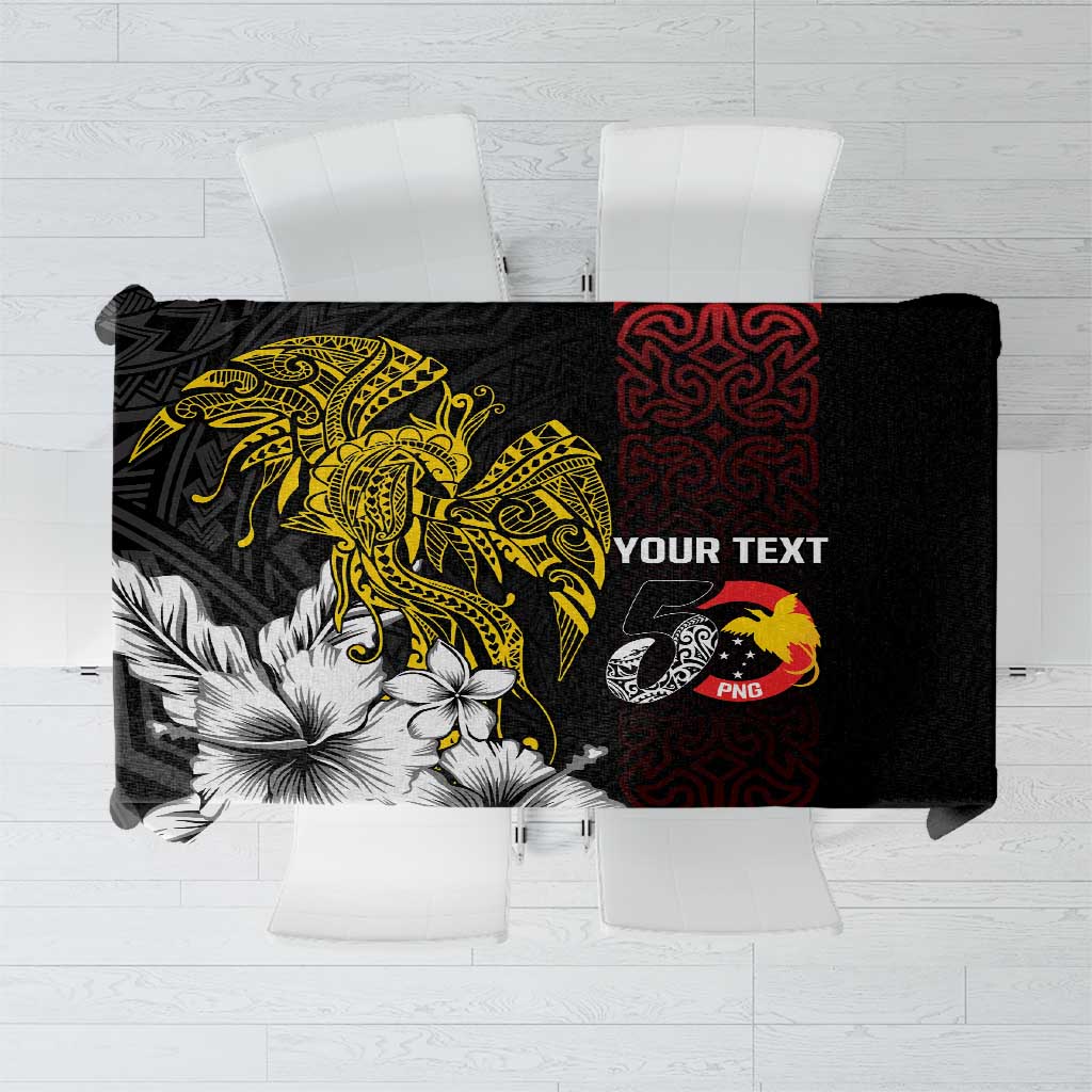 Personalized Papua New Guinea 50th Independence Anniversary Tablecloth Oro Tapa Mix Plumeria LT7 Black - Polynesian Pride