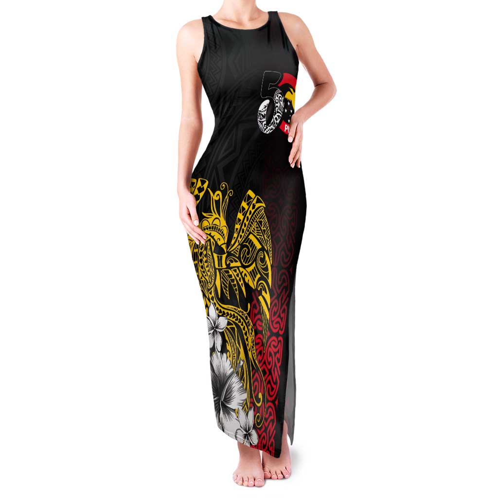 Personalized Papua New Guinea 50th Independence Anniversary Tank Maxi Dress Oro Tapa Mix Plumeria