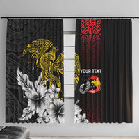 Personalized Papua New Guinea 50th Independence Anniversary Window Curtain Oro Tapa Mix Plumeria LT7 With Hooks Black - Polynesian Pride