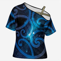 New Zealand Maori Matariki Cross Shoulder Shirt Galaxy Kowhaiwhai LT7 Female Galaxy - Polynesian Pride