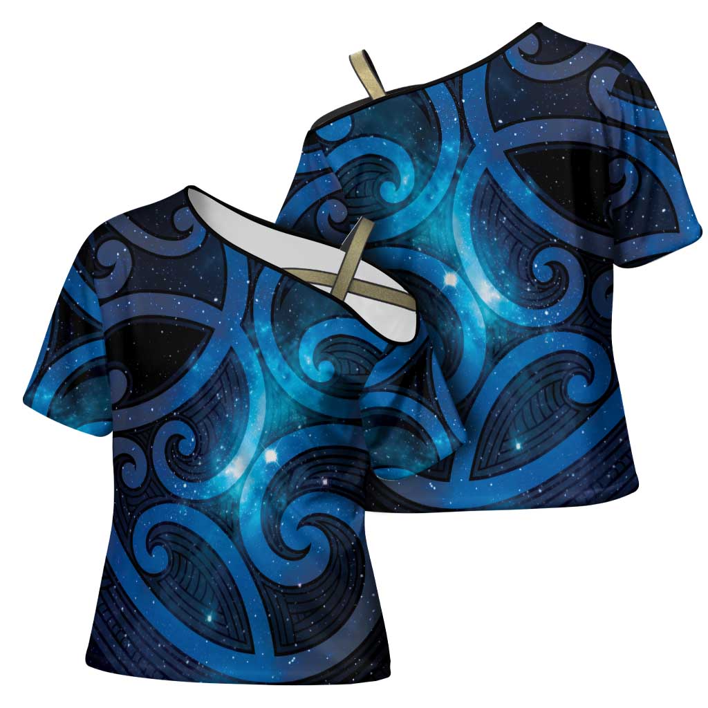 New Zealand Maori Matariki Cross Shoulder Shirt Galaxy Kowhaiwhai LT7 - Polynesian Pride