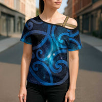 New Zealand Maori Matariki Cross Shoulder Shirt Galaxy Kowhaiwhai LT7 - Polynesian Pride