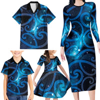 New Zealand Maori Matariki Family Matching Long Sleeve Bodycon Dress and Hawaiian Shirt Galaxy Kowhaiwhai