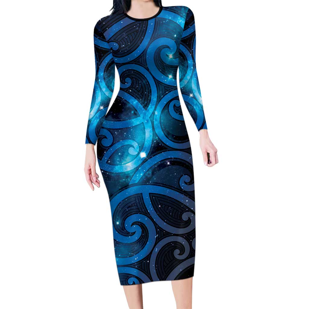 New Zealand Maori Matariki Family Matching Long Sleeve Bodycon Dress and Hawaiian Shirt Galaxy Kowhaiwhai