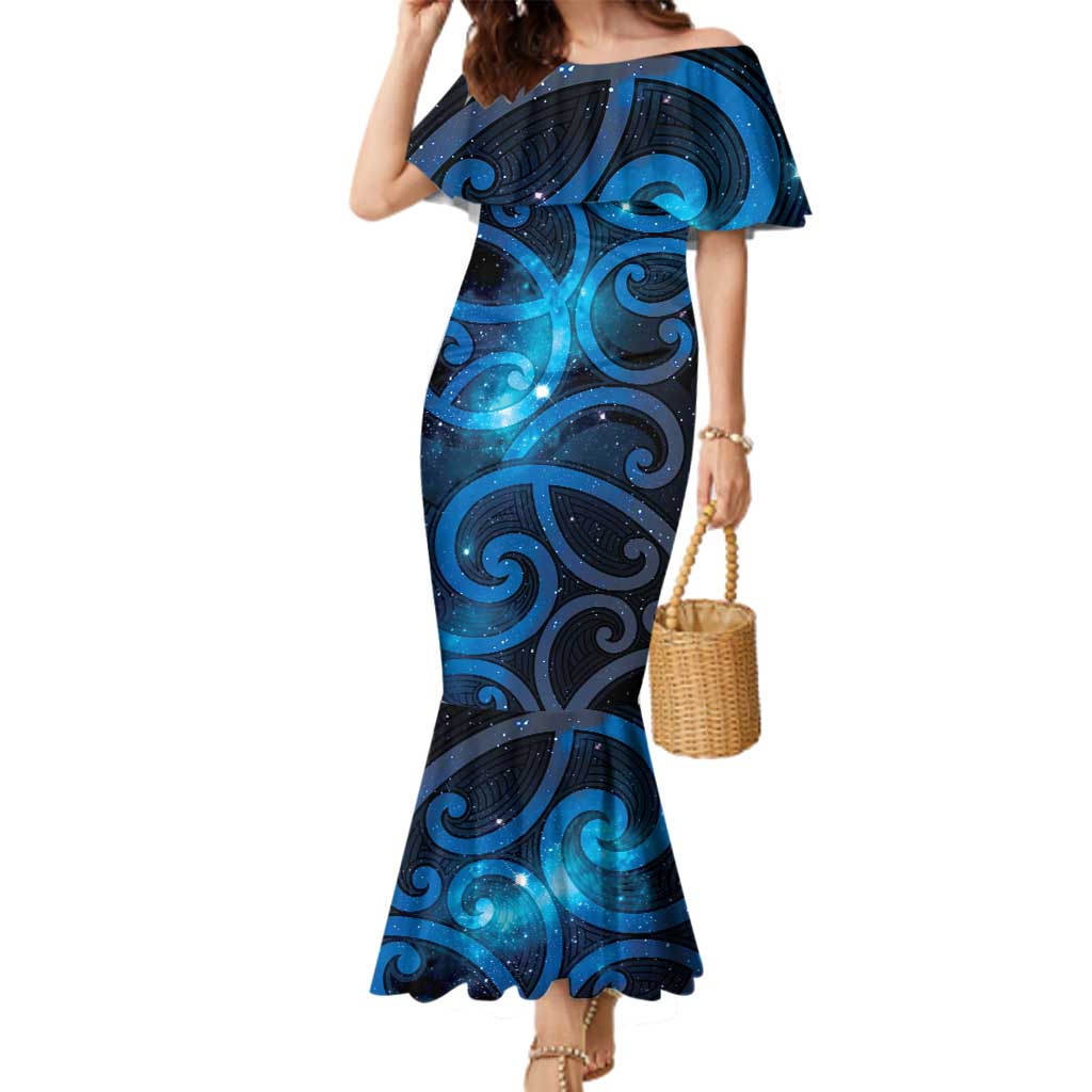 New Zealand Maori Matariki Family Matching Mermaid Dress and Hawaiian Shirt Galaxy Kowhaiwhai