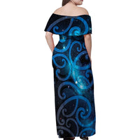 New Zealand Maori Matariki Family Matching Off Shoulder Maxi Dress and Hawaiian Shirt Galaxy Kowhaiwhai