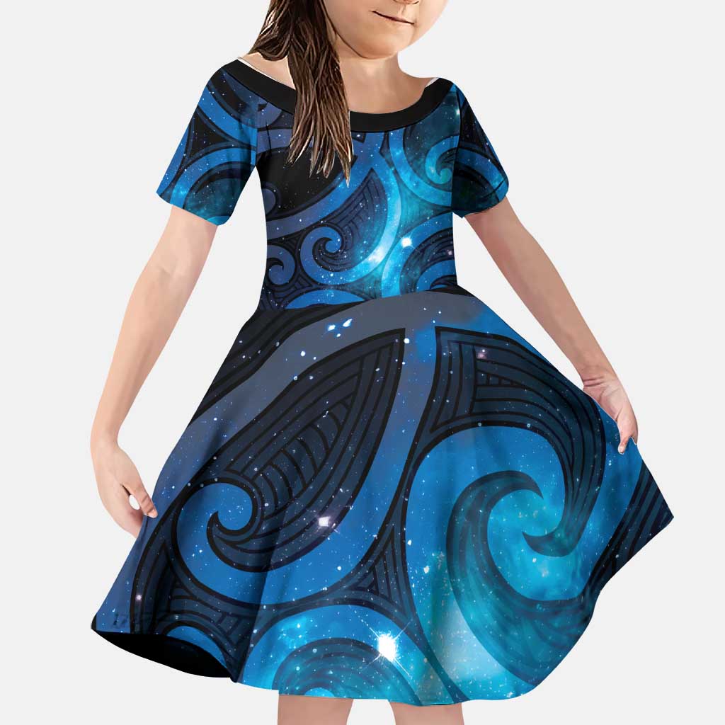 New Zealand Maori Matariki Family Matching Short Sleeve Bodycon Dress and Hawaiian Shirt Galaxy Kowhaiwhai