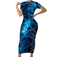 New Zealand Maori Matariki Family Matching Short Sleeve Bodycon Dress and Hawaiian Shirt Galaxy Kowhaiwhai