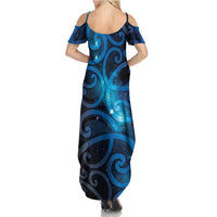 New Zealand Maori Matariki Family Matching Summer Maxi Dress and Hawaiian Shirt Galaxy Kowhaiwhai