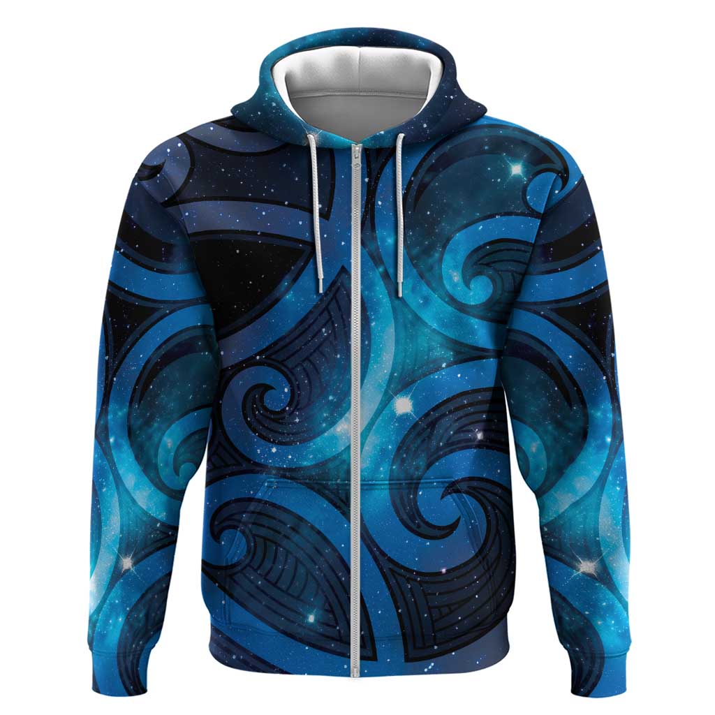 New Zealand Maori Matariki Hoodie Galaxy Kowhaiwhai LT7 Zip Hoodie Galaxy - Polynesian Pride