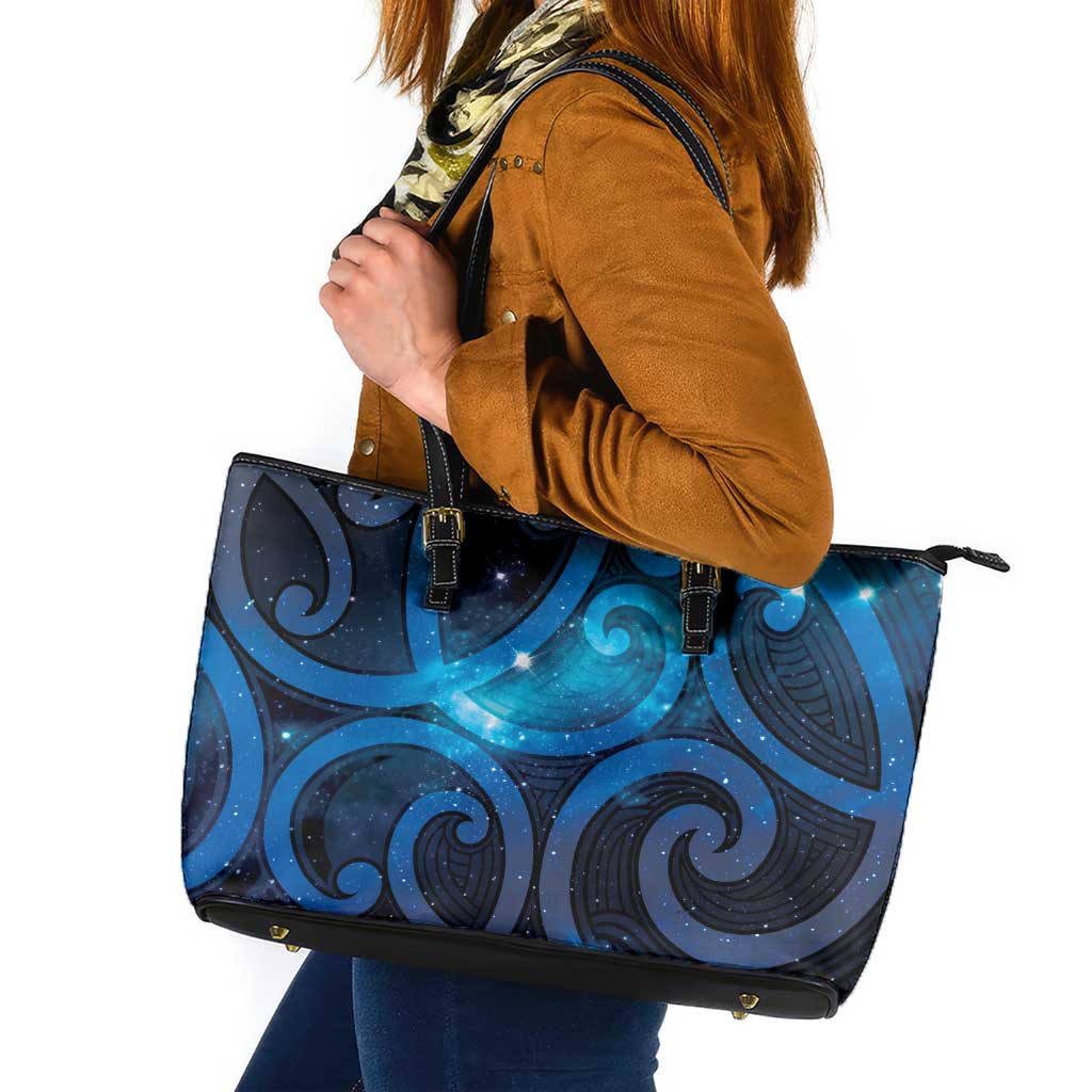New Zealand Maori Matariki Leather Tote Bag Galaxy Kowhaiwhai LT7 Galaxy - Polynesian Pride