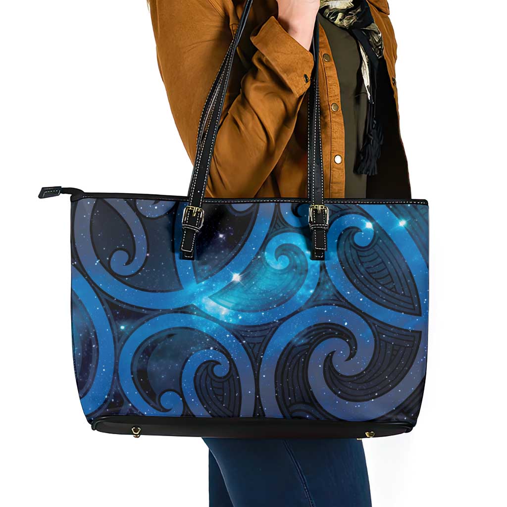 New Zealand Maori Matariki Leather Tote Bag Galaxy Kowhaiwhai LT7 - Polynesian Pride