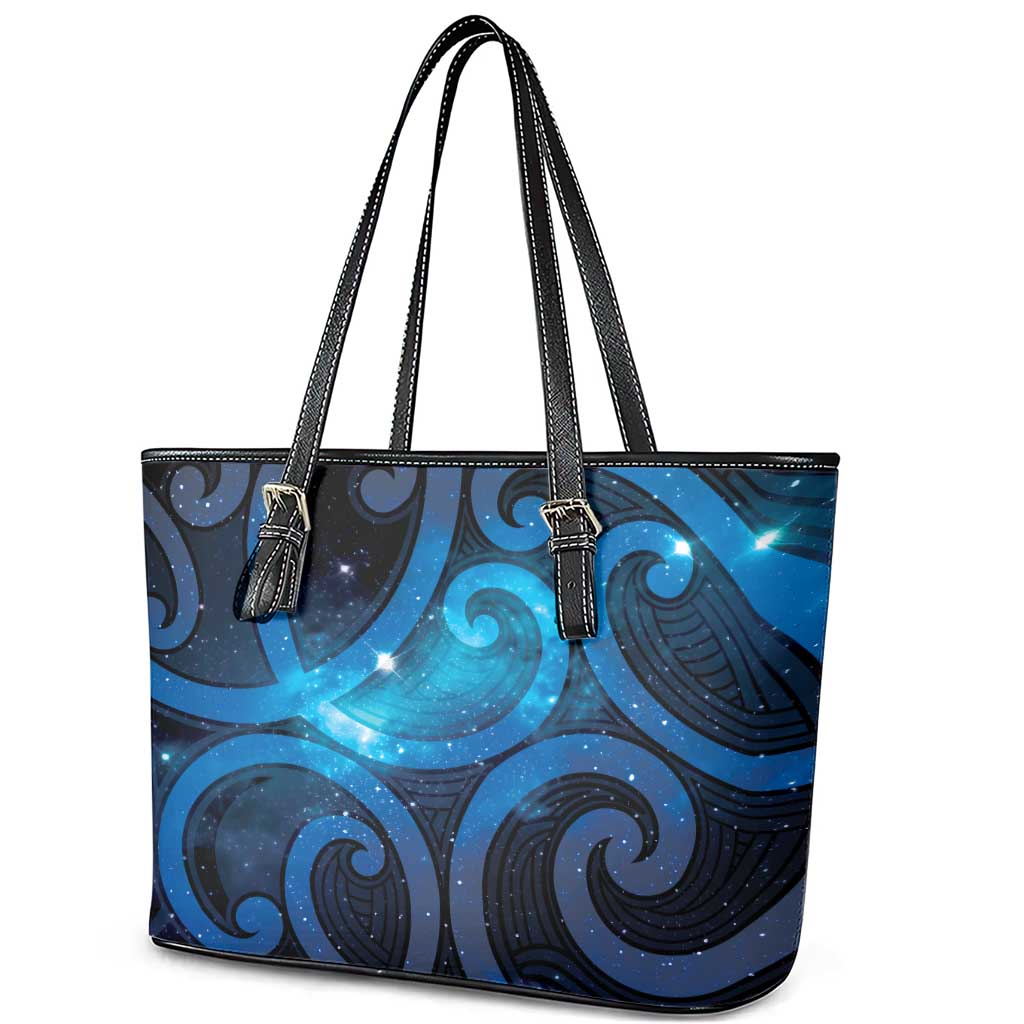 New Zealand Maori Matariki Leather Tote Bag Galaxy Kowhaiwhai LT7 - Polynesian Pride