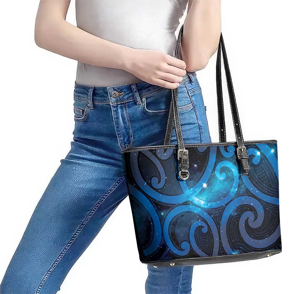 New Zealand Maori Matariki Leather Tote Bag Galaxy Kowhaiwhai LT7 - Polynesian Pride
