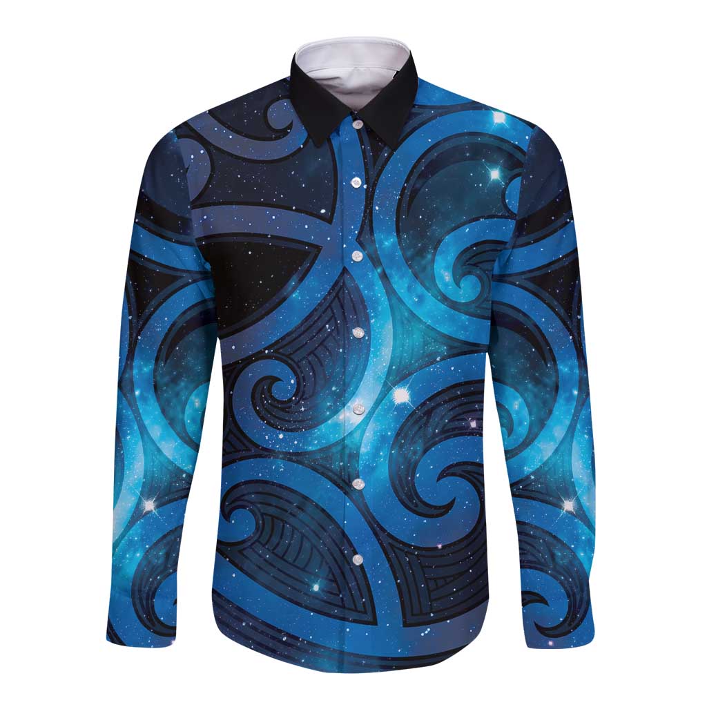 New Zealand Maori Matariki Long Sleeve Button Shirt Galaxy Kowhaiwhai LT7 Unisex Galaxy - Polynesian Pride