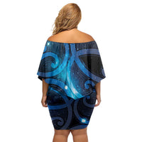 New Zealand Maori Matariki Off Shoulder Short Dress Galaxy Kowhaiwhai LT7 - Polynesian Pride